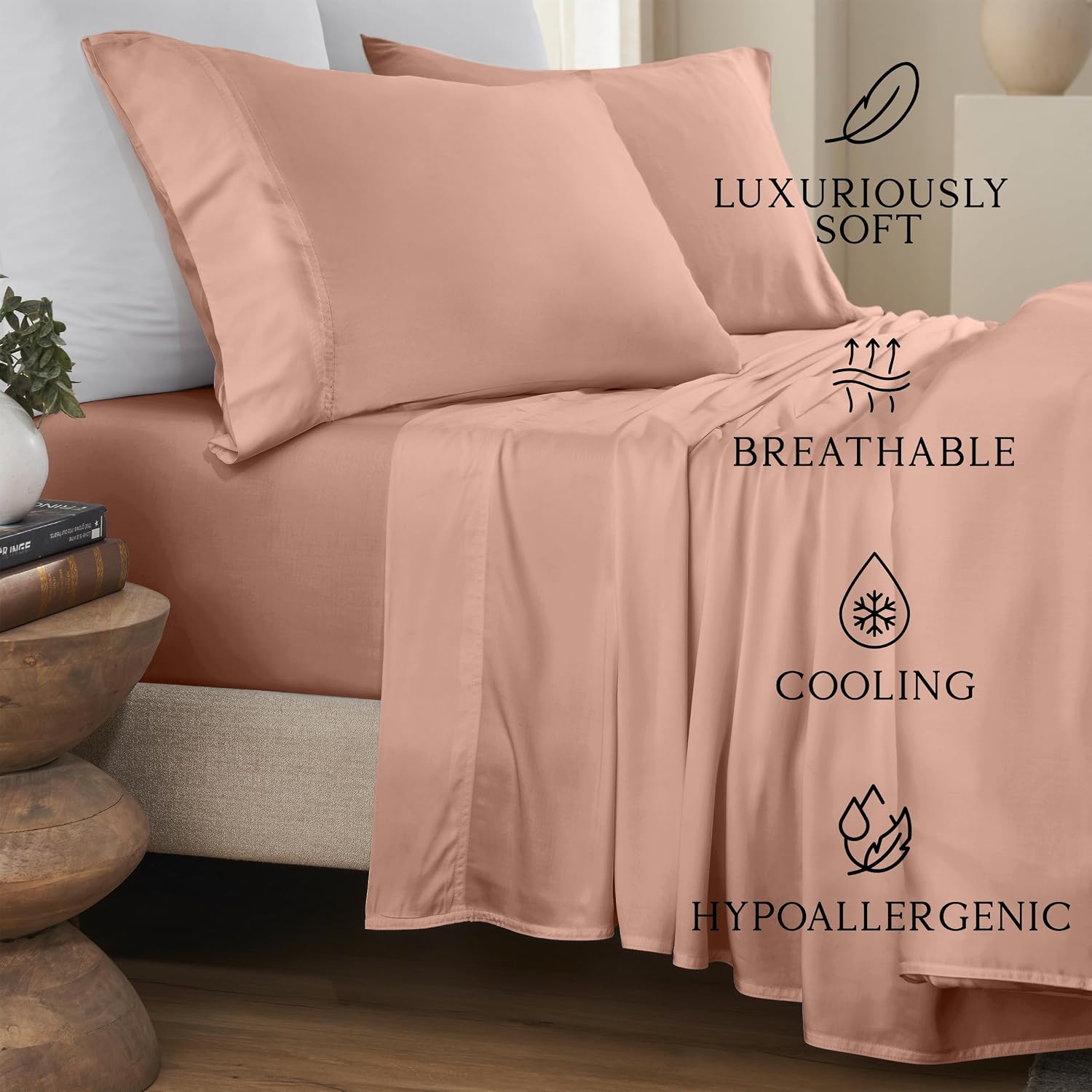 KARISSA MAE Pure Viscose from Bamboo King Size Sheet Set | 100% FSC Certified | Luxuriously Soft | Cooling | 18" Deep Pocket w/Corner…