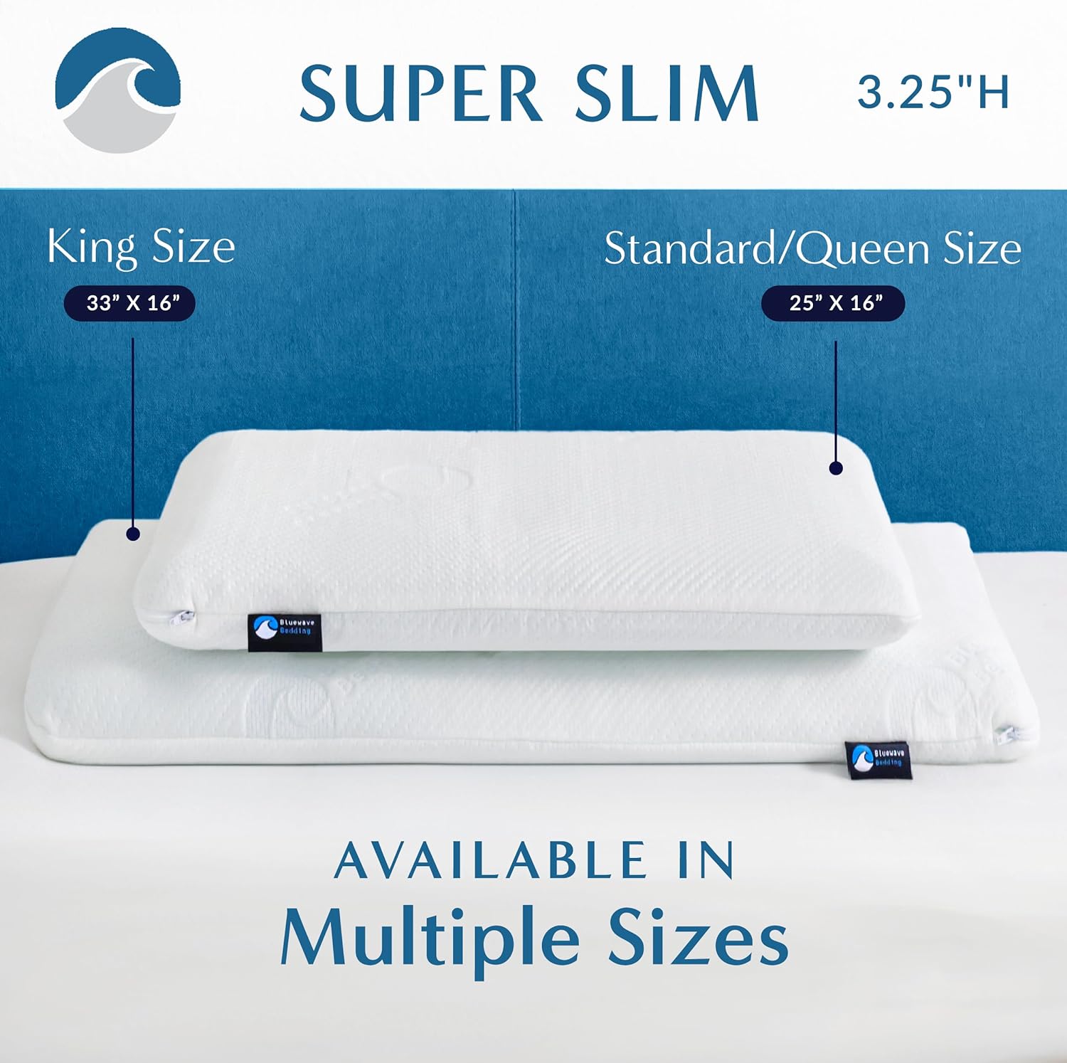 BluewaveBedding Bluewave Bedding Super Gel Memory Foam Pillow for Stomach and Back Sleepers - Thin, Flat Design for Cervical Neck Alig…