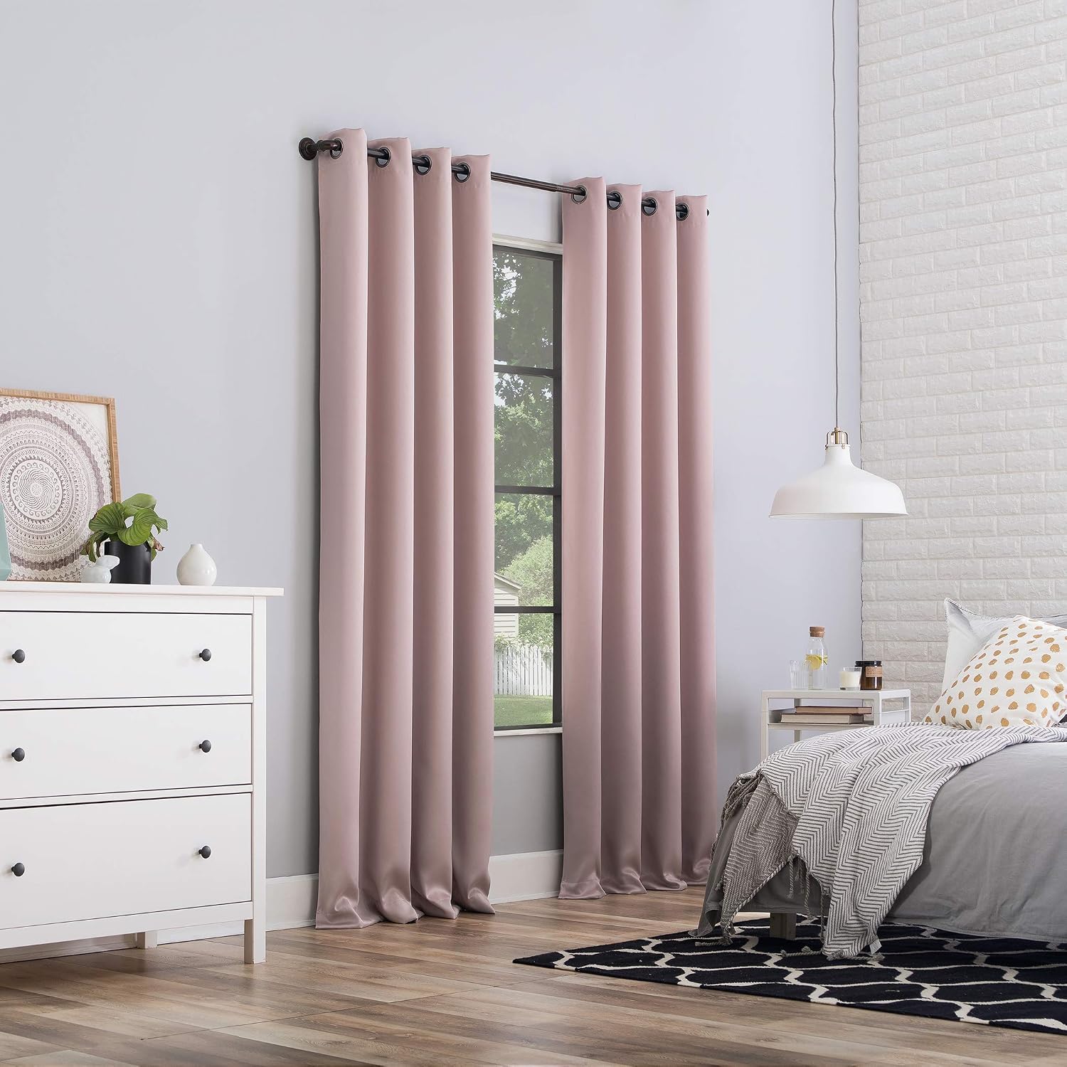 Sun Zero Nordic 2-pack Theater Grade Extreme 100% Blackout Grommet Curtain Panel Pair, 52" x 84", Blush