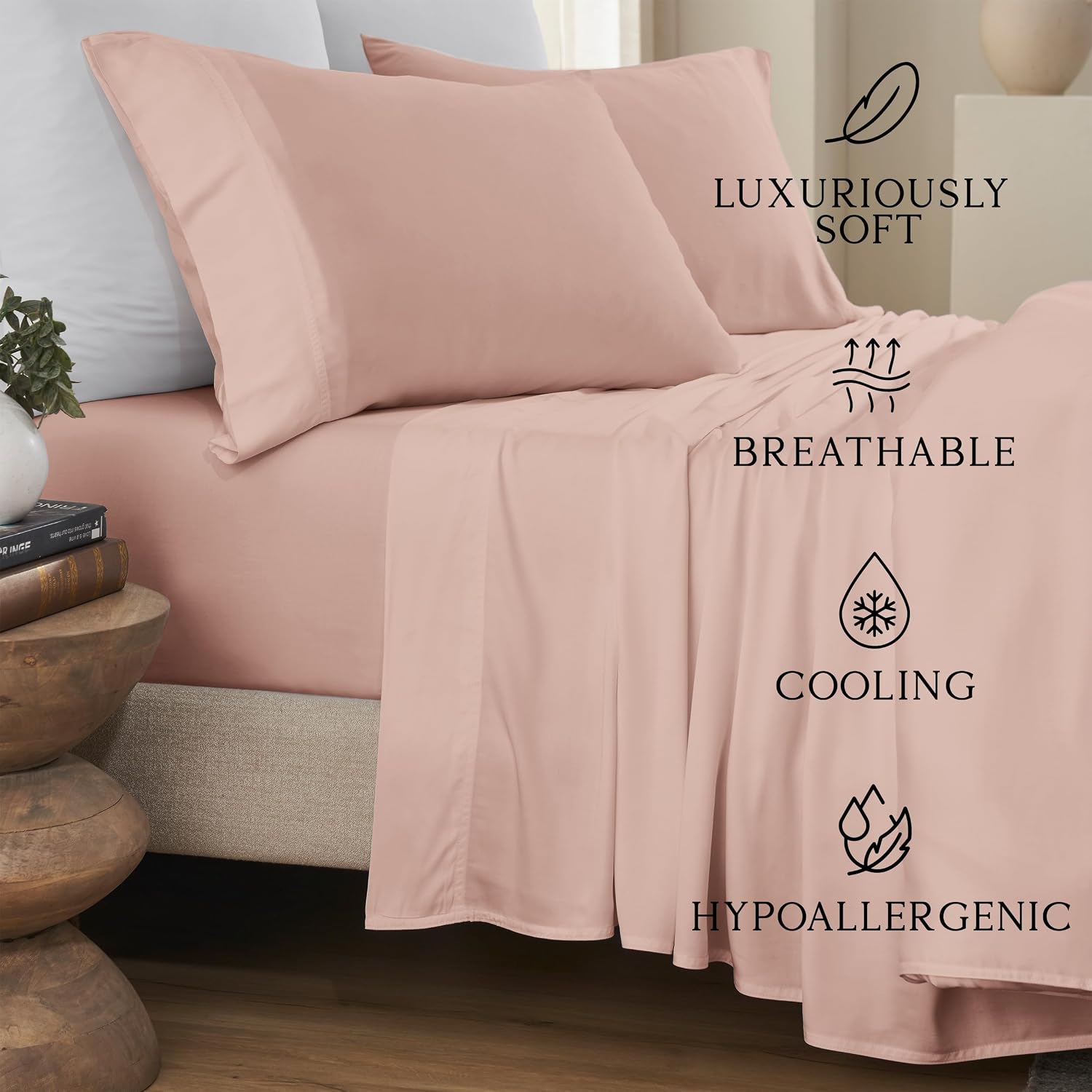KARISSA MAE 7 Piece Pure Viscose from Bamboo Split King Size Sheet Set | 100% FSC Certified | Luxuriously Soft | Cooling | 18" Deep…