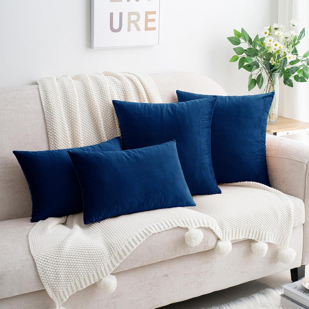 HWY 50 Navy Blue Velvet Throw Pillow Covers 20x20 Inch, Pack of 2 Soft Cozy Solid Decorative Luxury Cushion Cases for Couch Sofa Bed…