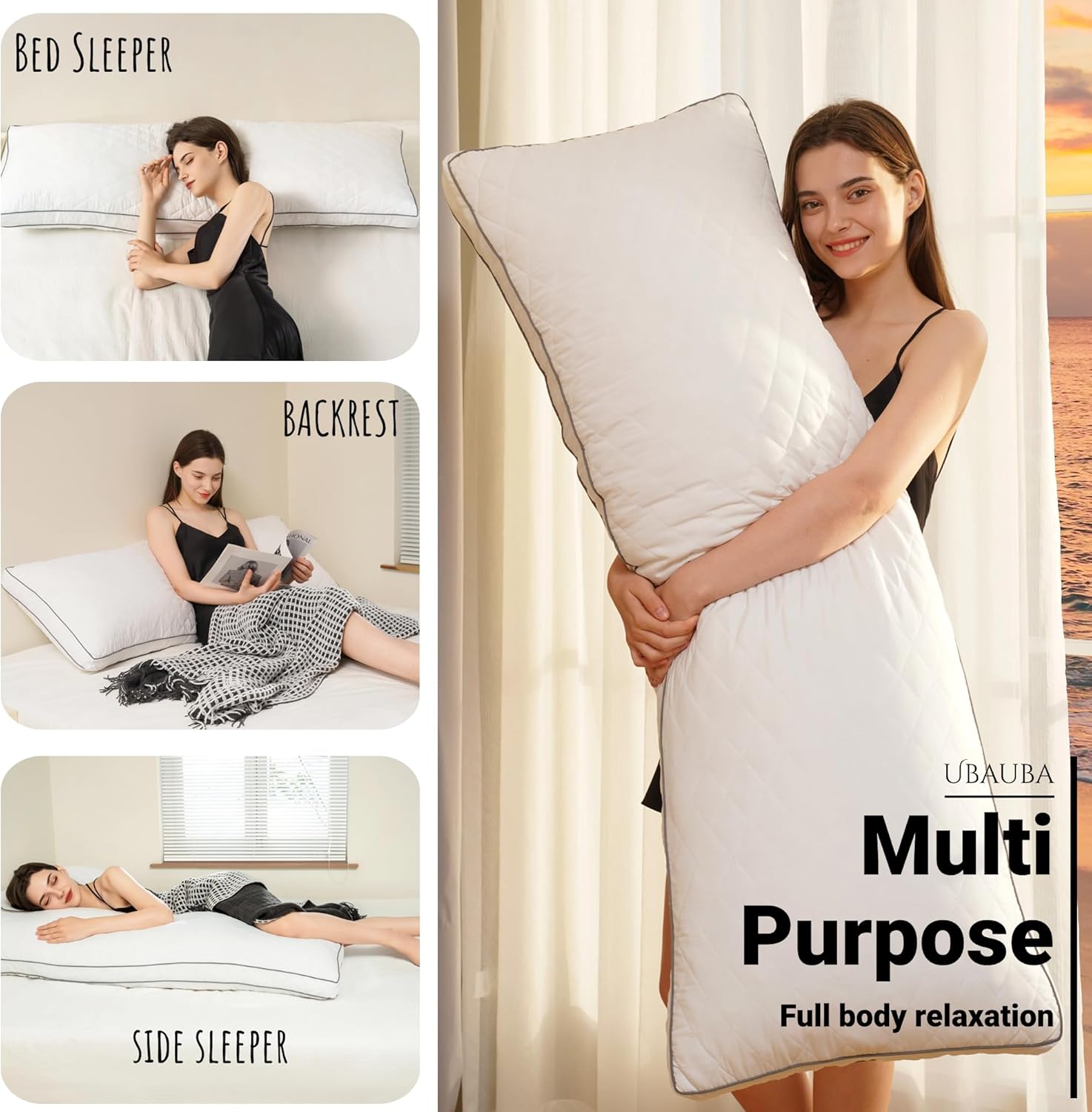 Ubauba Memory Foam Body Pillow, Full Large Body Pillows for Adults, Firm & Fluffy Long Bed Pillows for Sleeping (20x54 inch, White)