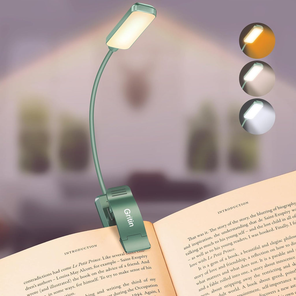 Gritin 9 LED Rechargeable Book Light for Reading in Bed - Eye Caring 3 Color Temperatures, Stepless Dimming Brightness,80 Hrs Runtime…