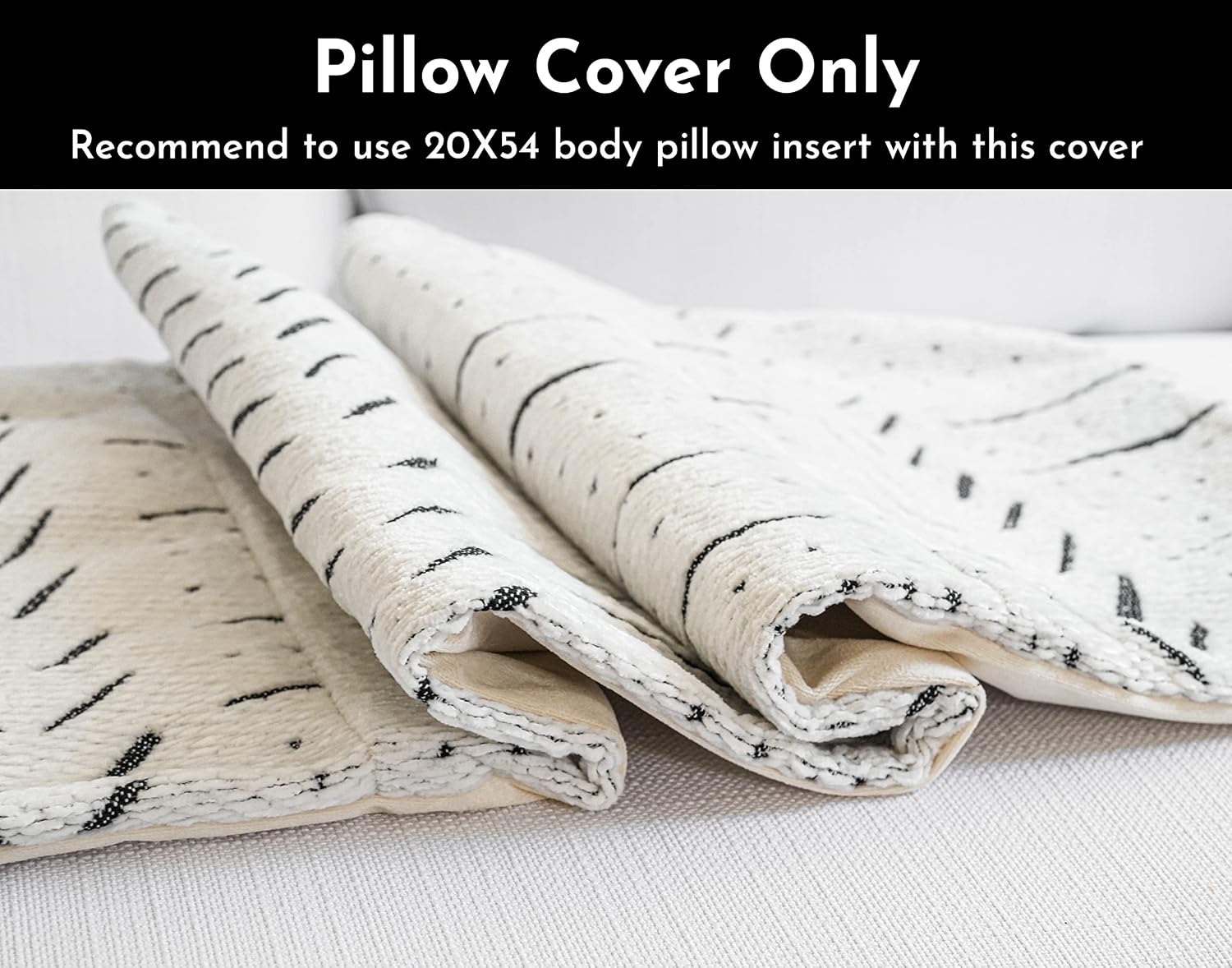 BlissBlush White Soft Chenille Boho Body Pillow Cover 20x54, Decorative Oversized Long Lumbar Pillow, Boho Textured Oversize Body Pillow…