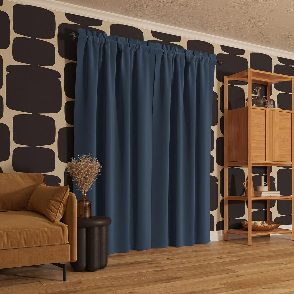 Sun Zero Oslo Theater Grade Extreme 100% Blackout Rod Pocket Curtain Panel, 52" x 84", Denim Blue