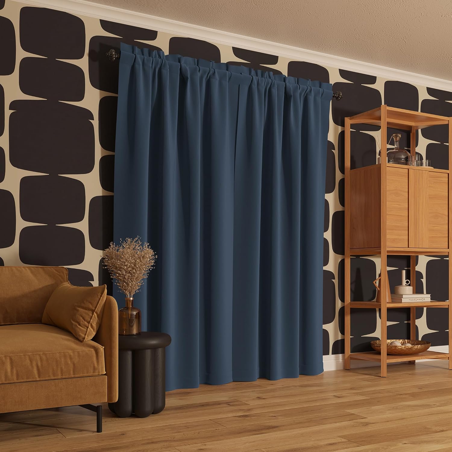 Sun Zero Oslo Theater Grade Extreme 100% Blackout Rod Pocket Curtain Panel, 52" x 84", Denim Blue
