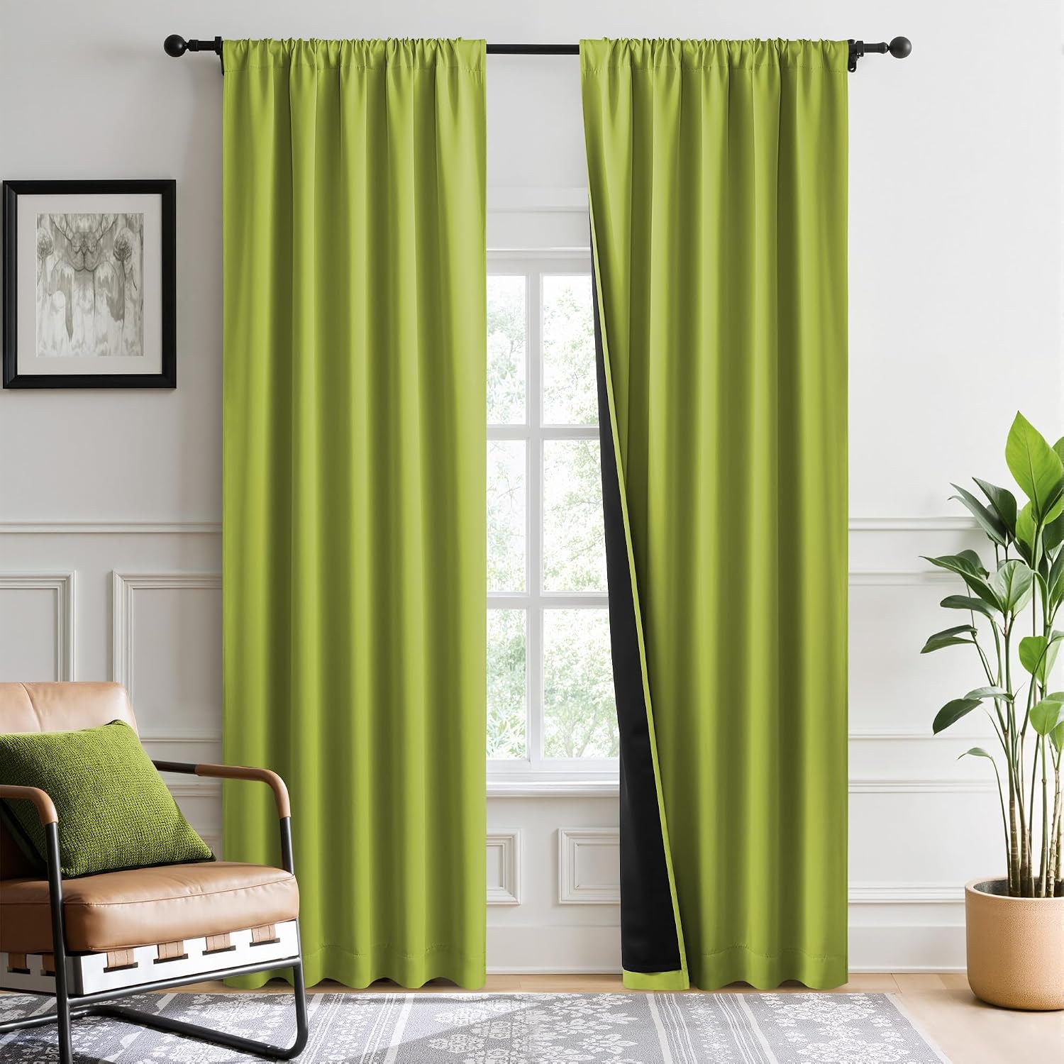 Nicetown 100% Blackout Curtains for Bedroom, Fresh Green 2 Pieces W52 x L84 Energy Efficient & Thermal Insulated Drapes, Rod Pocket Black L…