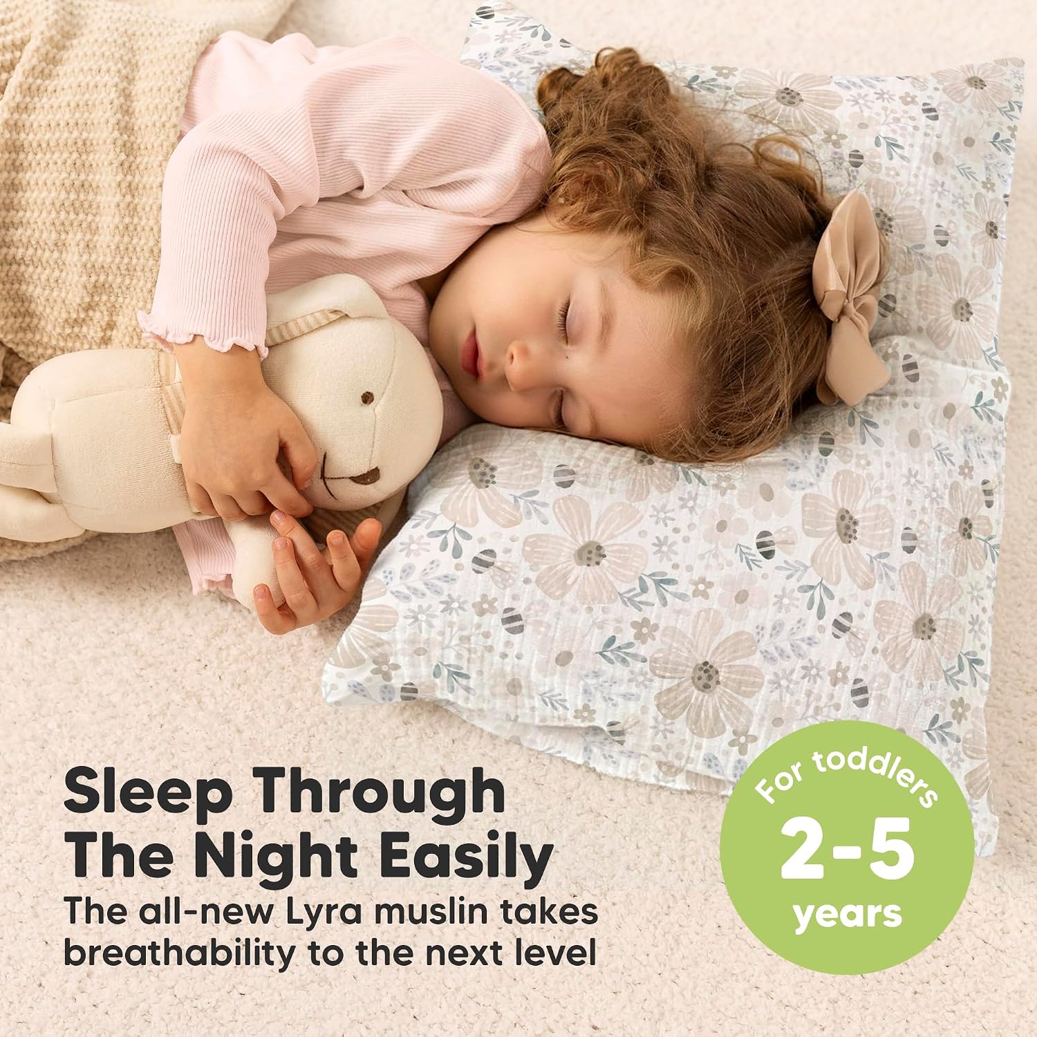 KeaBabies Toddler Pillow with Pillowcase – 13x18 Soft, Breathable Organic Cotton Muslin Kids Pillow for Sleeping, Travel, Preschool Nap…