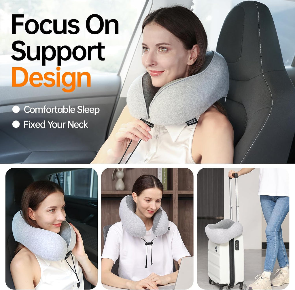 MANXUEKAI Travel Neck Pillow 100% Pure Memory Foam Travel Pillow for Sleeping on Airplane, Car, Train, Bus, Office and Home Use, Washable…