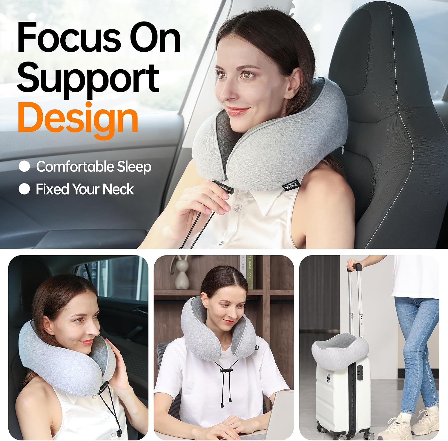 MANXUEKAI Travel Neck Pillow 100% Pure Memory Foam Travel Pillow for Sleeping on Airplane, Car, Train, Bus, Office and Home Use, Washable…