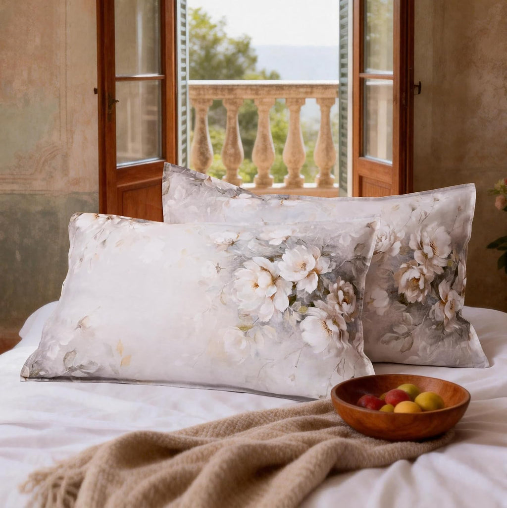 Chuffed 100% French Linen Pillow Cases Watercolor Peony Print, Farmhouse Floral Stone Washed Pillow Shams with Envelope Closure Soft Breath…