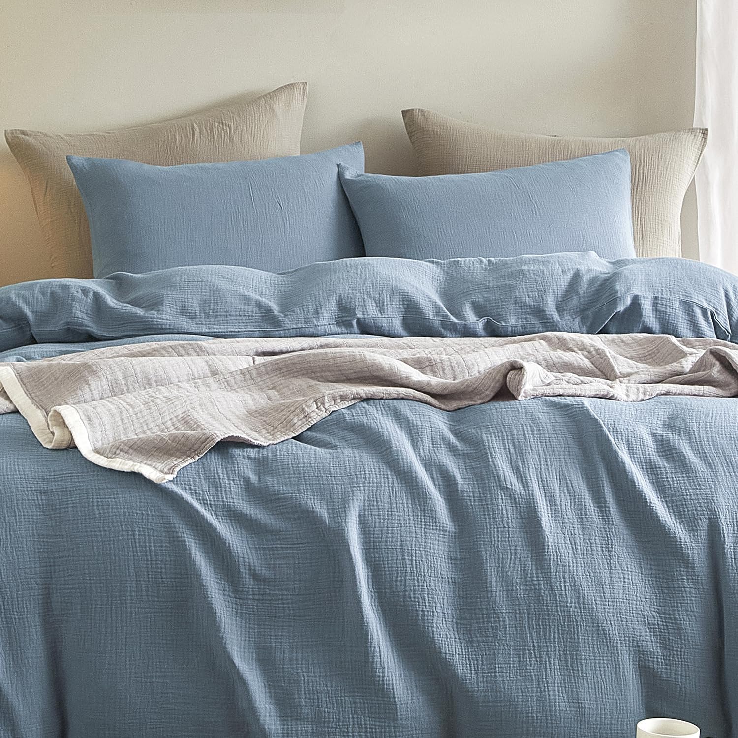 DefineCozyHealthyLife SE SOFTEXLY Muslin Pillowcases King Size 100% Cotton, 2 Pack Linen Like Pillow Shams with Envelope Closure, Ultral So…