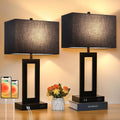 Tobusa Set of 2 Touch Control Table Lamps with 2 USB Ports&AC Outlet, 3-Way Dimmable Modern Nightstand Lamp Sets, Bedside Black Lamps for B…