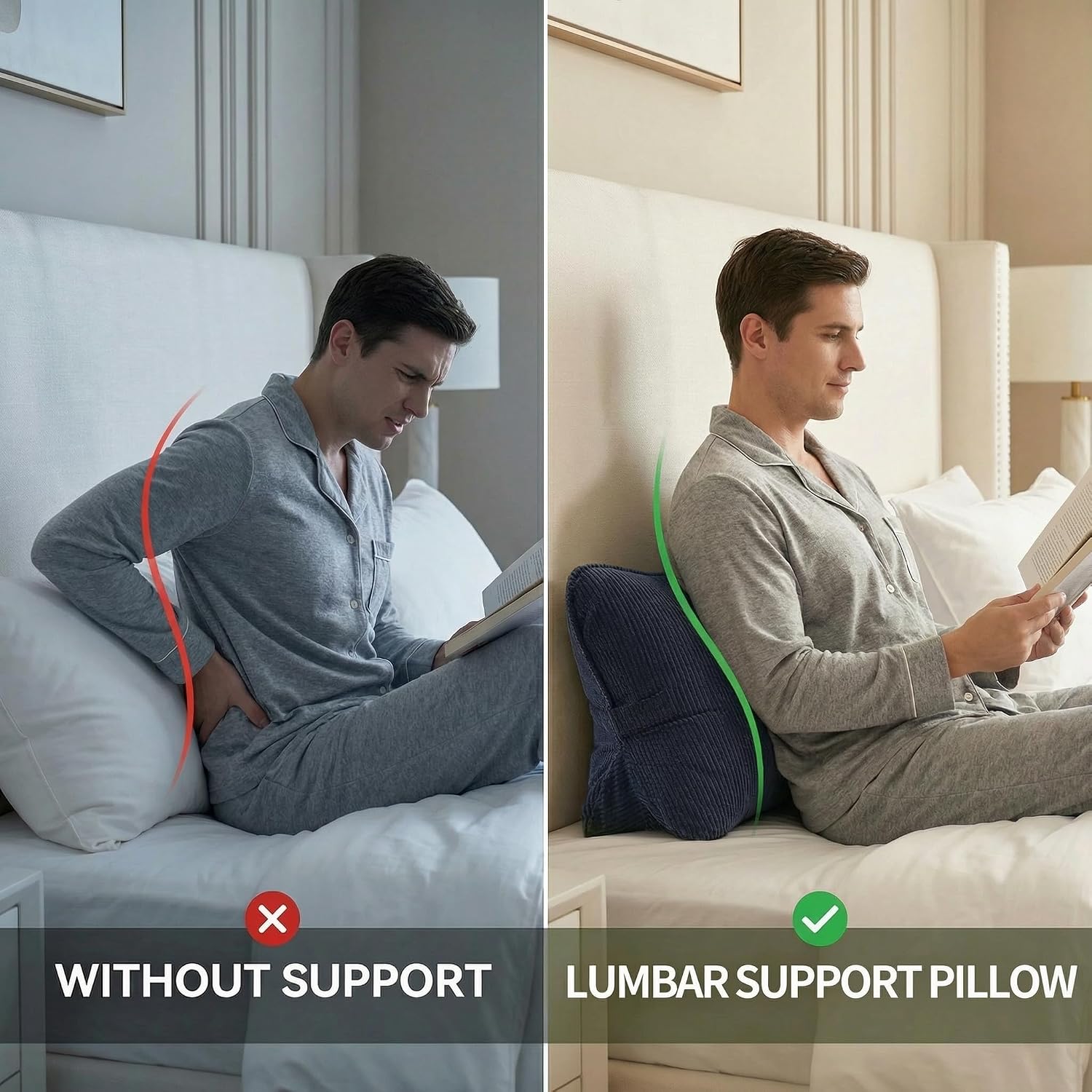 Ailuteie Pat. Pend. Corduroy Wedge Pillow with Lumbar Support, Triangle Cushion for Sofa, Couch, Bed or Recliner, Reading Pillow for Sittin…