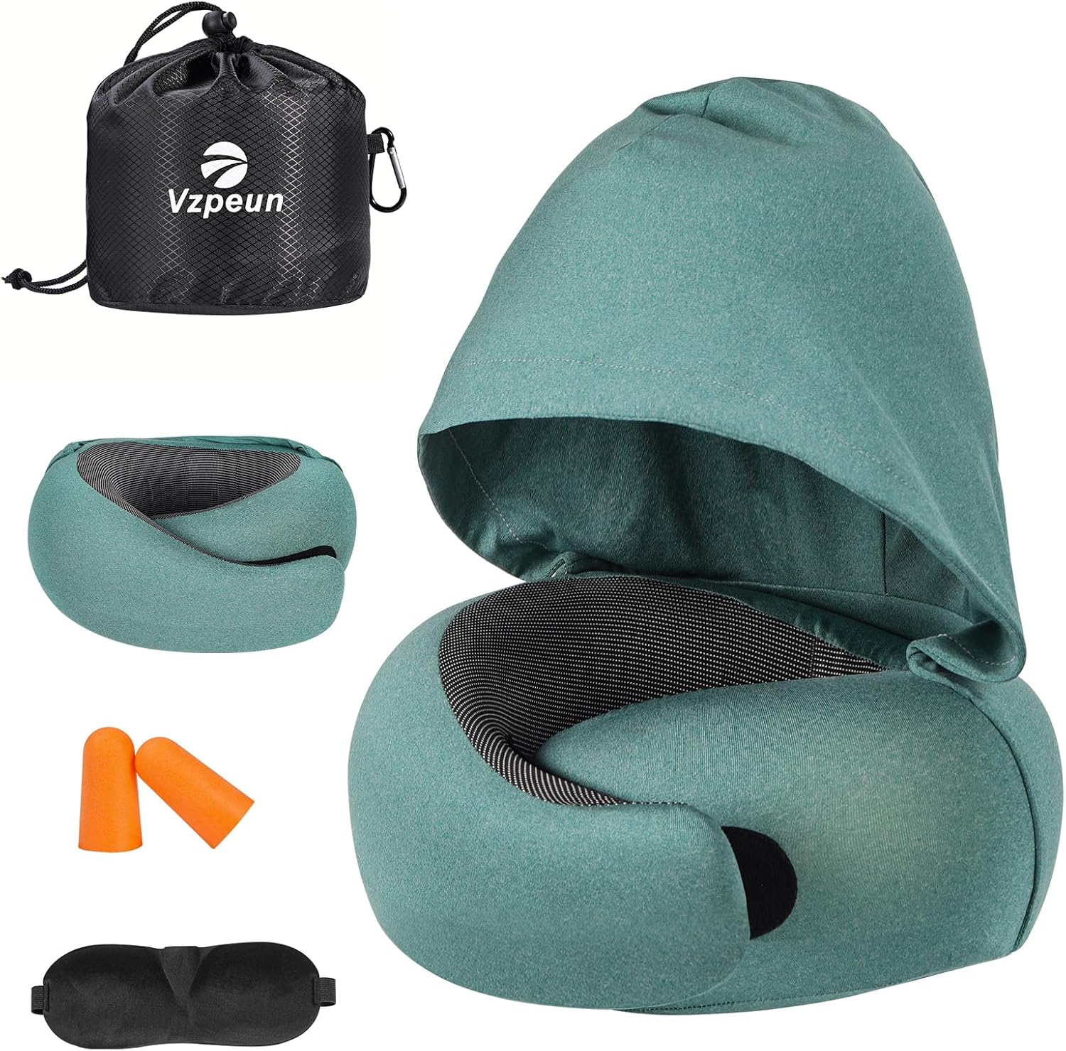 Vzpeun Travel Pillow - Hooded Neck Pillow Airplane Memory Foam Filling for Plane, Office, Cars Sleeping, Road Trip, Long Flights, Airplane…