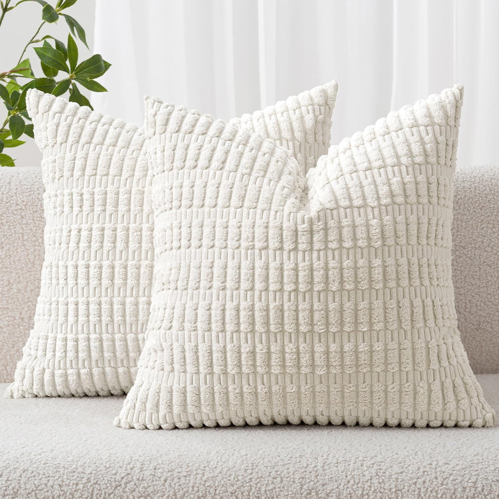 Miulee Pack of 2 Corduroy Decorative Throw Pillow Covers 20x20 Inch Soft Boho Striped Pillow Covers Modern Farmhouse Home Decor for Sofa Li…