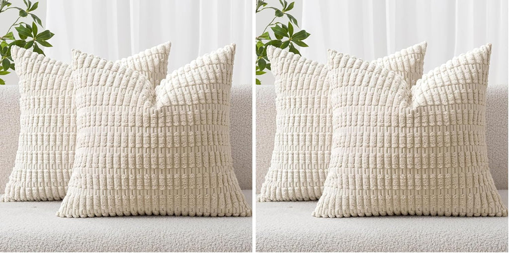 Miulee Pack of 4 Corduroy Decorative Throw Pillow Covers 18x18 Inch Soft Boho Striped Pillow Covers Modern Farmhouse Home Decor for Sofa Li…