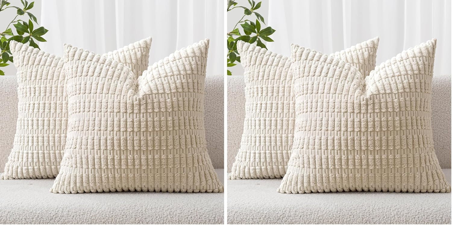 Miulee Pack of 4 Corduroy Decorative Throw Pillow Covers 18x18 Inch Soft Boho Striped Pillow Covers Modern Farmhouse Home Decor for Sofa Li…