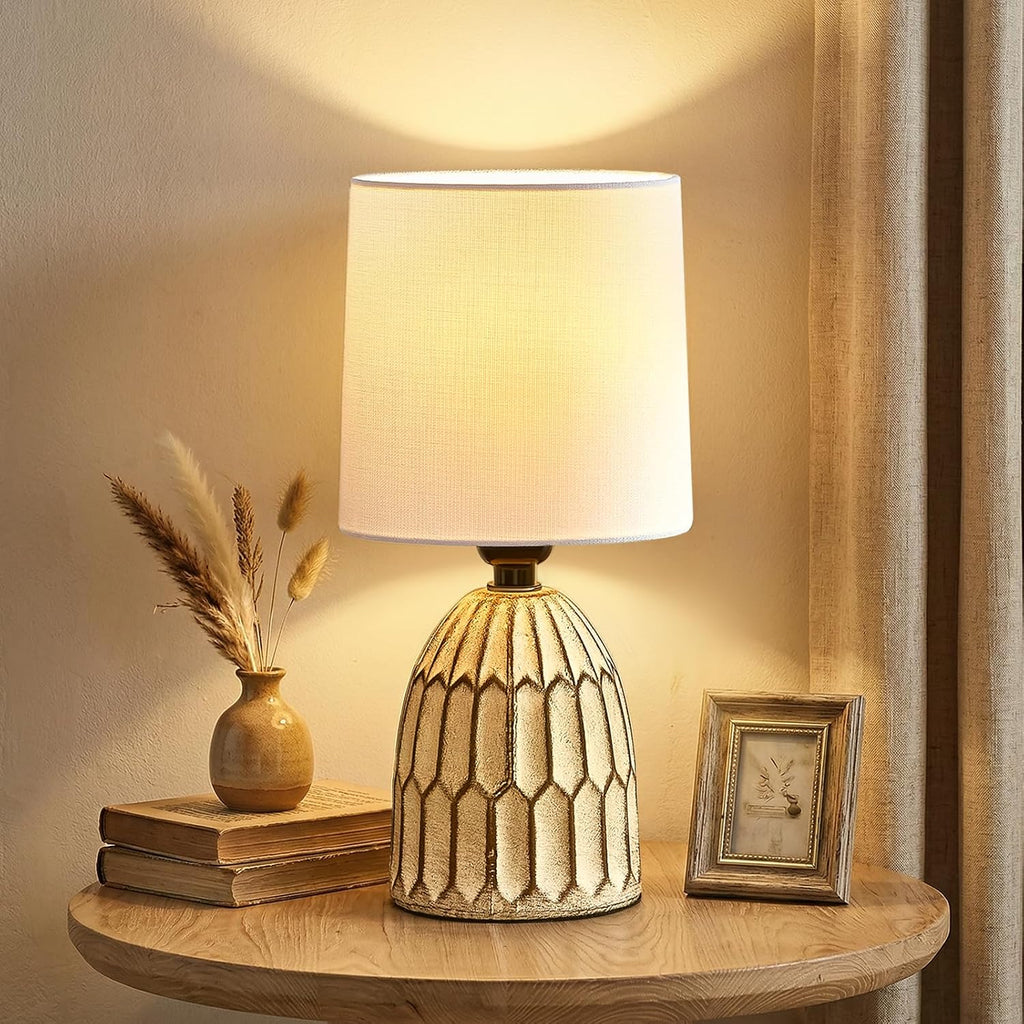 EJIAXIN Small Table Lamp -13.5" Boho Lamp - Bedside Lamps - Farmhouse Rustic Ceramic Table Lamp for Bedroom, Living Room, Nightstand…
