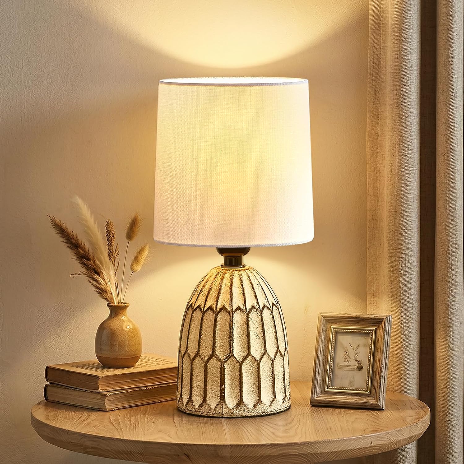 EJIAXIN Small Table Lamp -13.5" Boho Lamp - Bedside Lamps - Farmhouse Rustic Ceramic Table Lamp for Bedroom, Living Room, Nightstand…