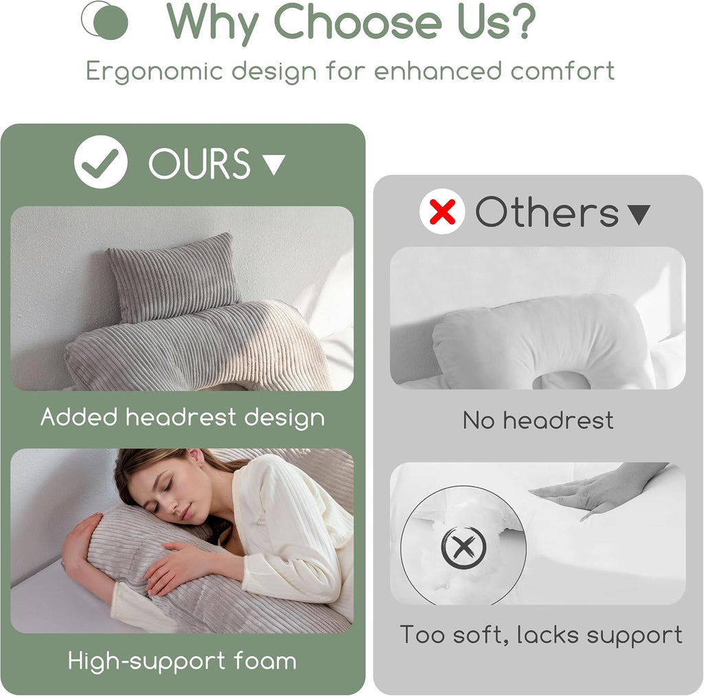 Higogogo Reading Pillow, Back Pillow for Sitting in Bed and Couch, Gaming Pillow for Adults, Sit Up Support for Bed, Grey Grey