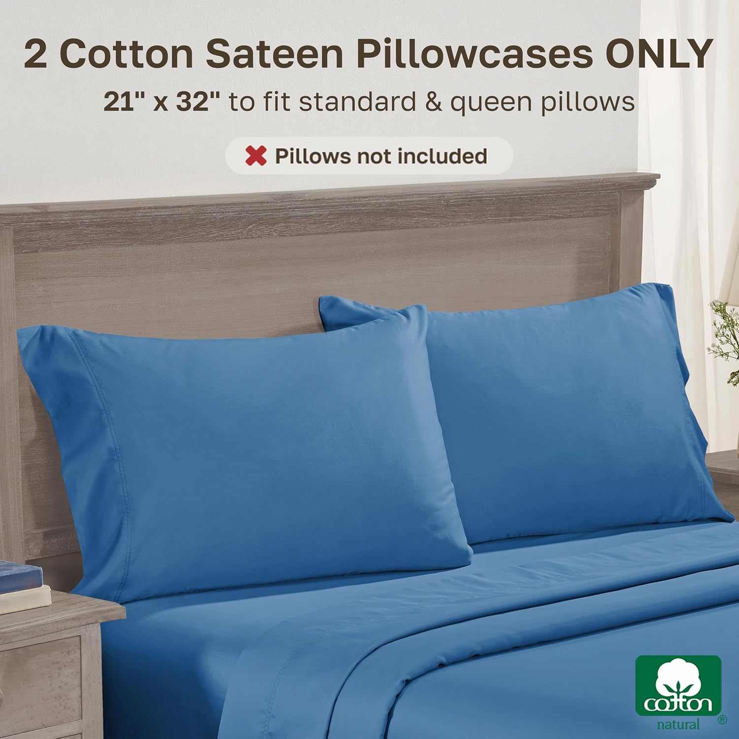 CaliforniaDesignDen Pillow Cases Queen/Standard Set of 2-600 Thread Count Sateen, Natural 100% Cotton Pillow Case Pair, Crisp, Durable Bedd…