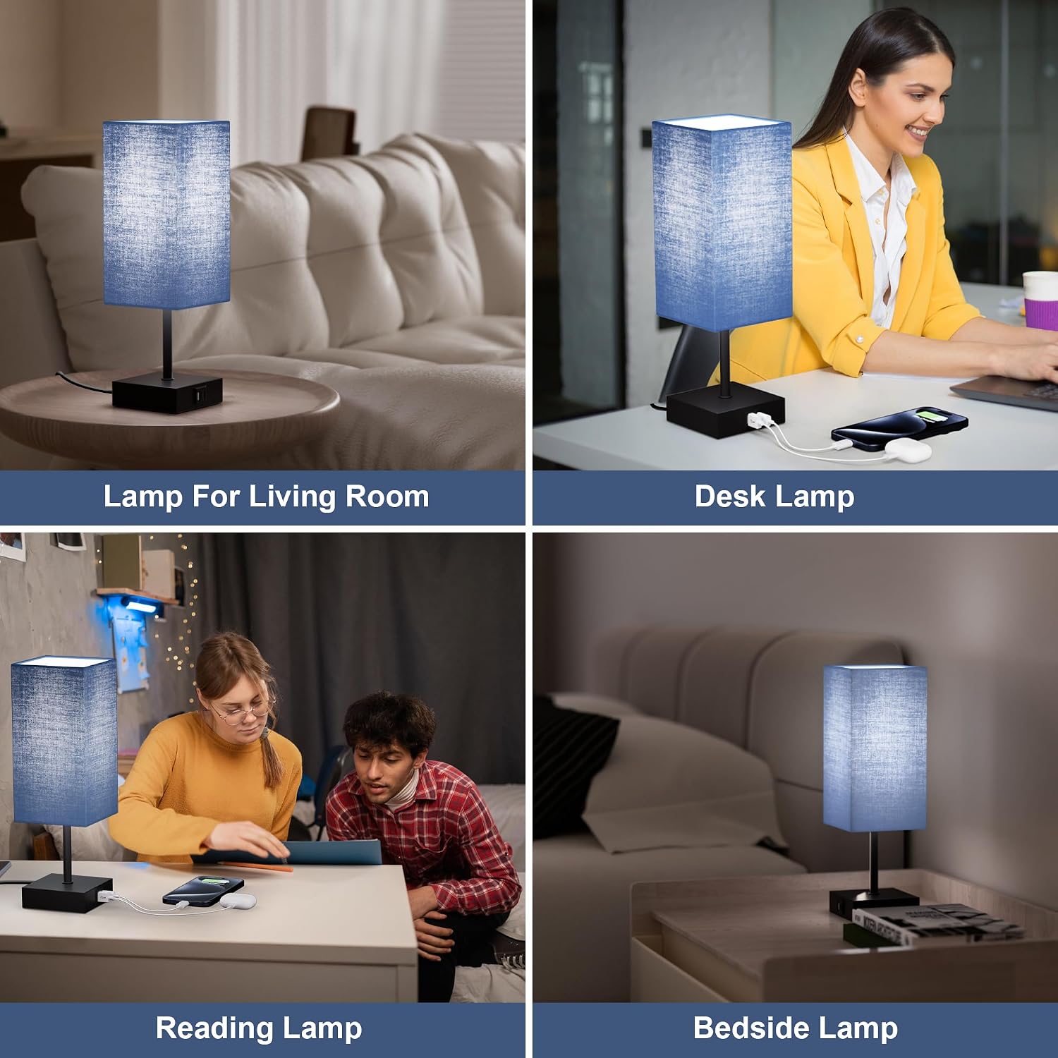 Bedside Table Lamp for Bedroom, 3 Way Dimmable Touch Lamp with USB C+A Charging Ports, Small Nightand Lamps for Bedroom Decor, Living…