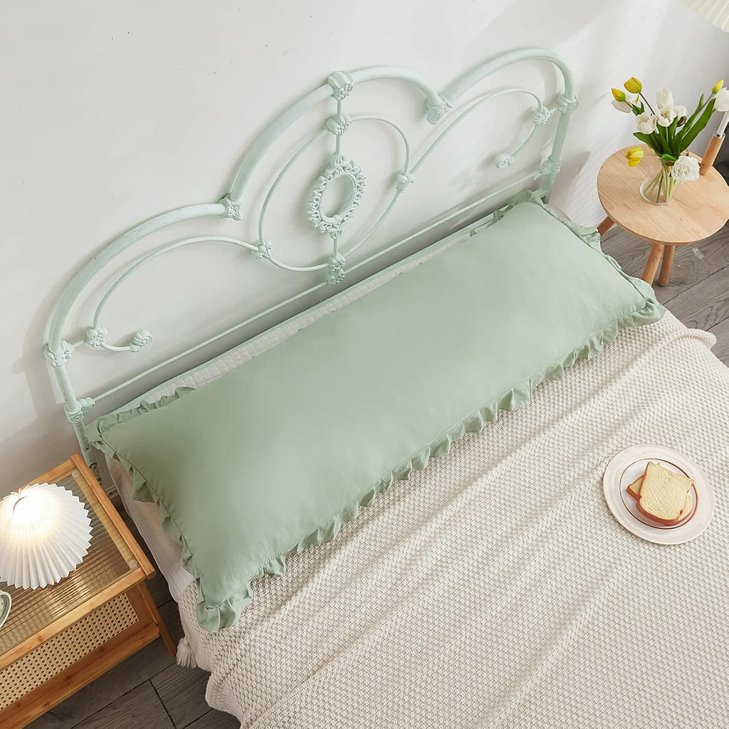 Merryword Sage Green Body Pillow Cover 20x54inches Long Pillowcase Ruffled Pillowcases Shabby Chic Ruffled Fringe Decor Body Ruffled Pillow…