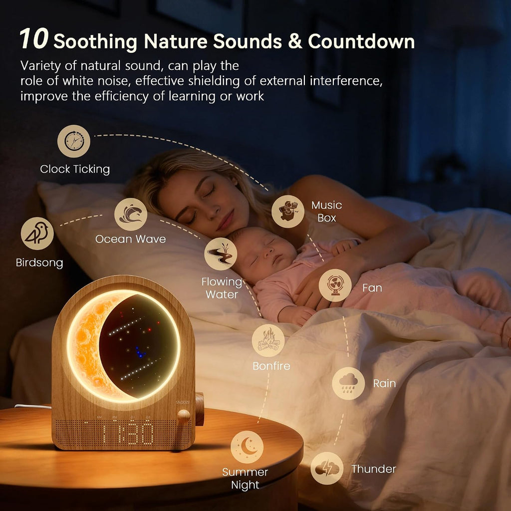 blonbar Sunrise Alarm Clocks with Dimmable Moon Lamp, 2 Alarm Clocks with 12Levels Volume for Heavy Sleepers, 10 Natural Sounds with 30/60/…