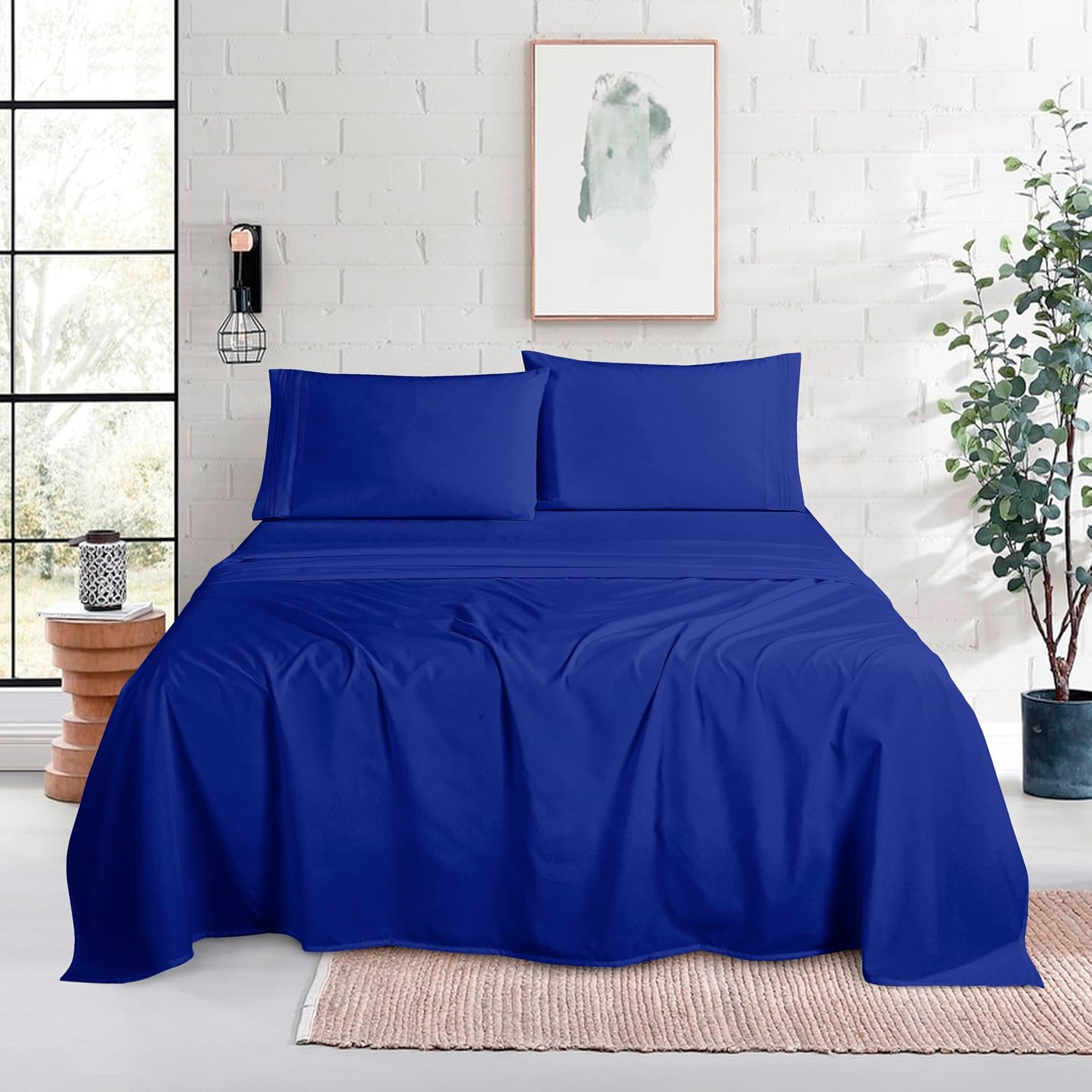 MocassiLuxuryBedding Mocassi King Size 4-Piece Bed Sheet Set - 1800 Hotel Quality Microfiber 18-24 Inches Extra Deep Pocket Fitted Sheet- L…