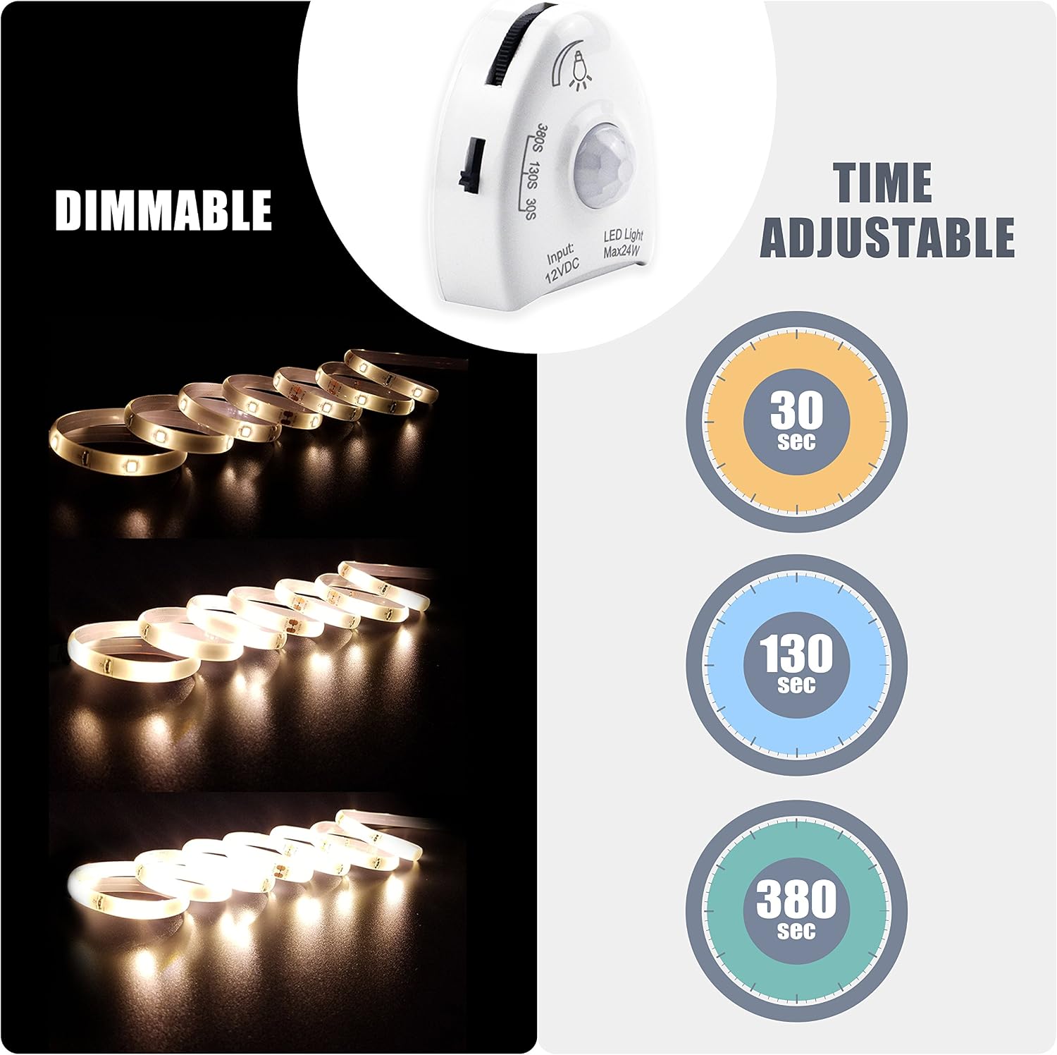 Under Bed Lights Motion Sensor, Motion Activated Bed Lighting,12V Power Adapter, Dimmable LED Strip Night Light for…