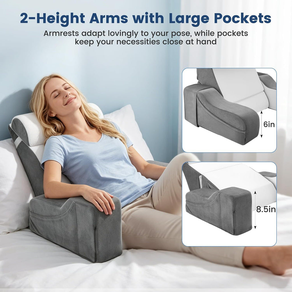 2 in 1 Foldable Reading Pillow for Bed, Back Pillow for Sitting up with Arms, 19 in Support Pillow for Sitting Up Rest Adult, Ergonomic…