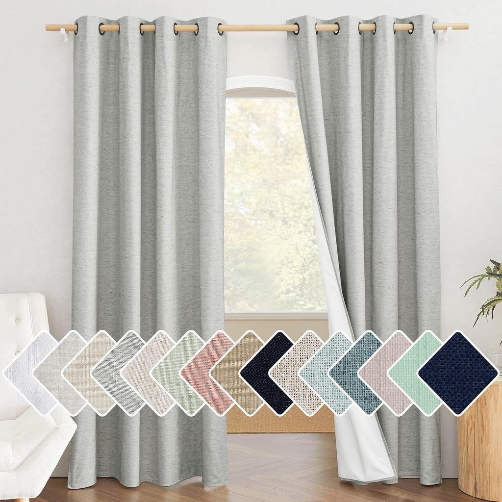NICETOWN Grey Full Shade Room Warming Linen Curtain Panels 84 inches Long, Pair of Energy Smart & Noise Blocking Out Blackout Drapes for…