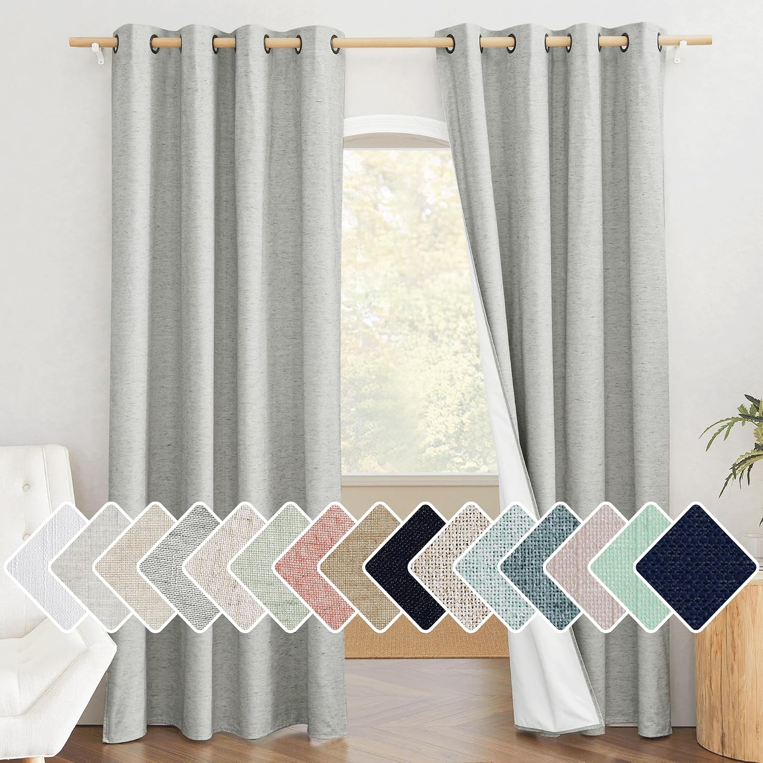 NICETOWN Grey Full Shade Room Warming Linen Curtain Panels 84 inches Long, Pair of Energy Smart & Noise Blocking Out Blackout Drapes for…