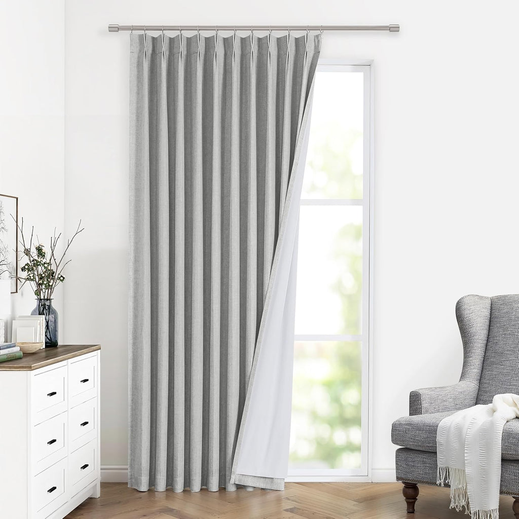 VisionHome Vision Home Light Gray Pinch Pleated Full Blackout Curtains Linen Blended 60" Wide Thermal Insulated Window Panels 95 inch for B…