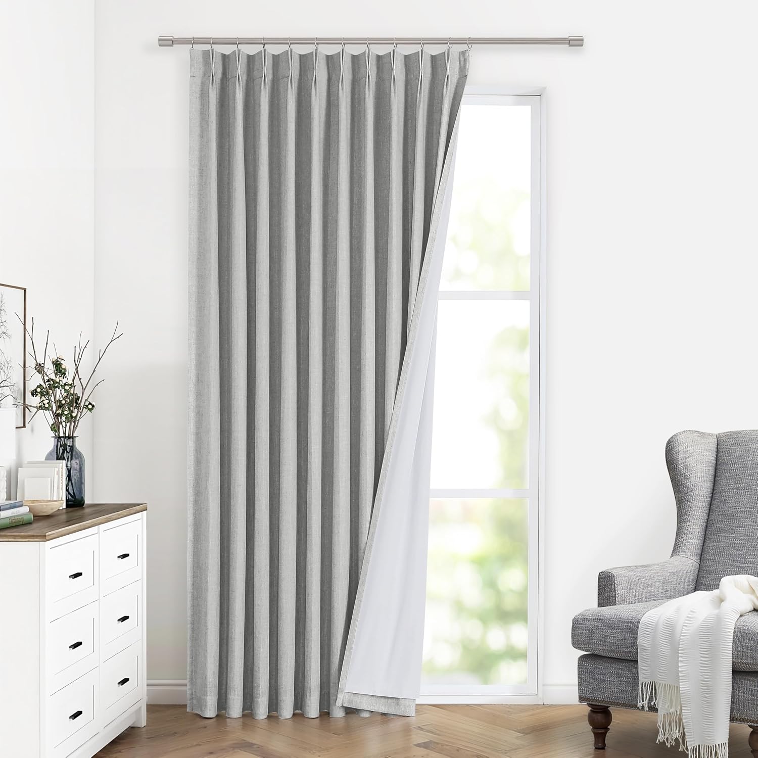 VisionHome Vision Home Light Gray Pinch Pleated Full Blackout Curtains Linen Blended 60" Wide Thermal Insulated Window Panels 95 inch for B…