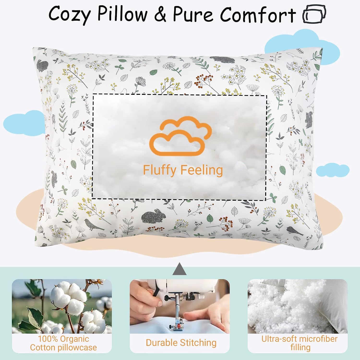 ZPECC-ABrandThatHasBeenFocusedOnBeddingFor20Years ZPECC Toddler Pillow with Pillowcase - 13x18 Organic Cotton Hypoallergenic Kids Pillow, B…