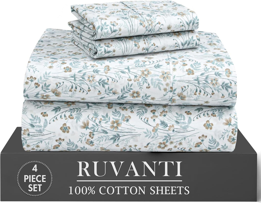 Ruvanti 100% Cotton Percale Sheets Twin XL Size 4 Piece Set, Cooling Bed Sheets for Hot Sleepers, Deep Pocket 16”, Breathable Lightweight &…