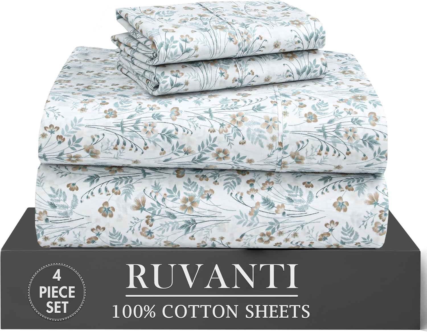 Ruvanti 100% Cotton Percale Sheets Twin XL Size 4 Piece Set, Cooling Bed Sheets for Hot Sleepers, Deep Pocket 16”, Breathable Lightweight &…
