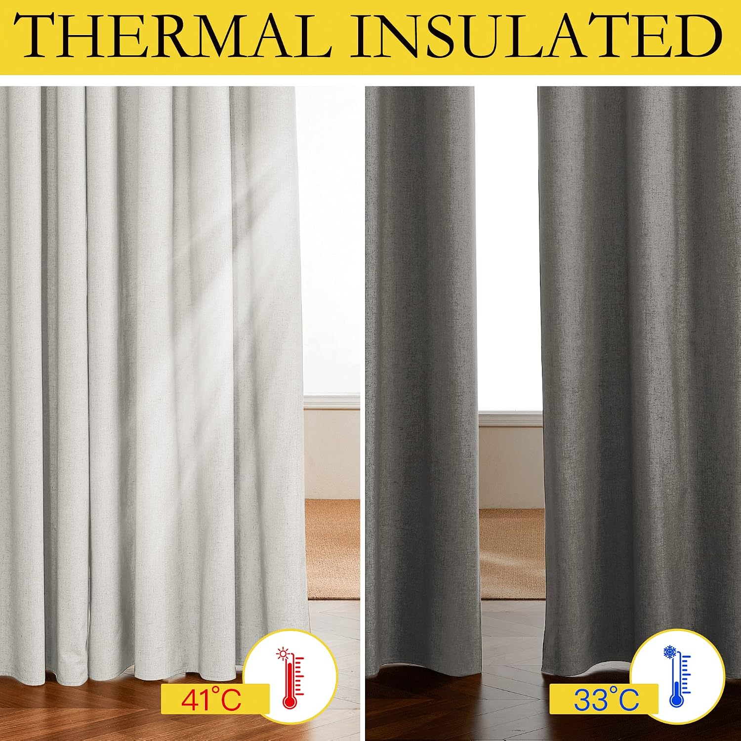 NICETOWN 100% Blackout Linen Texture Curtains 90 inches Long, Ivory, 2 Pcs, Thermal Insulated Full Blackout 2-Layer Lined Drapes, Energy…
