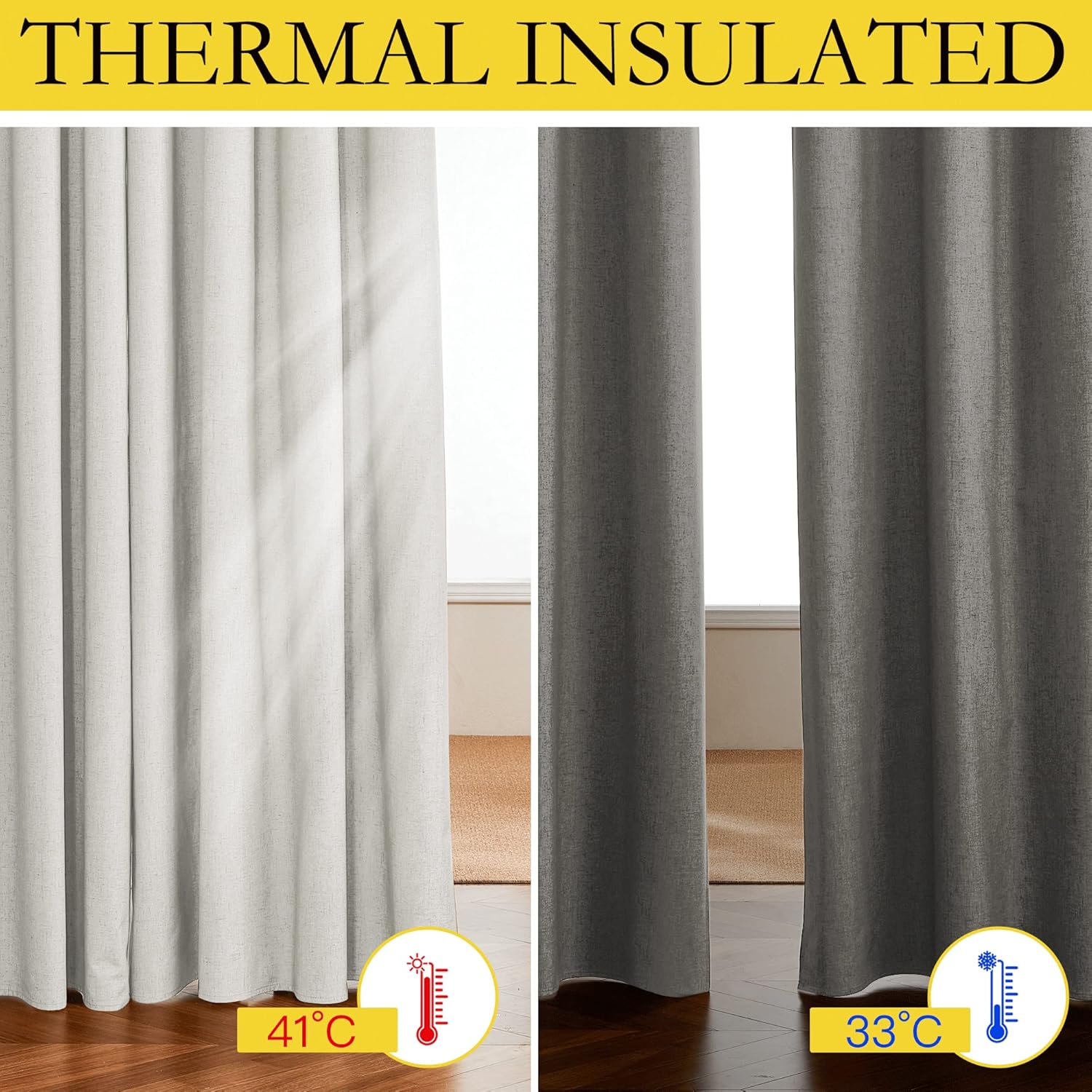 NICETOWN 100% Blackout Linen Texture Curtains 70 inches Long, Ivory, 2 Pcs, Thermal Insulated Full Blackout 2-Layer Lined Drapes, Energy…