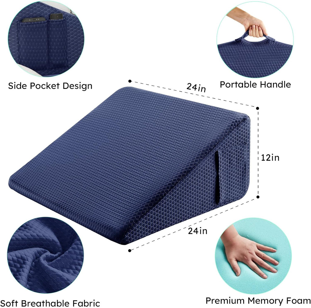 Bedluxe Wedge Pillow, 12 inch Bed Wedge Pillow for Headboard, Pillow Wedge for Acid Reflux Relief, Sleeping, After Surgery, Snoring…