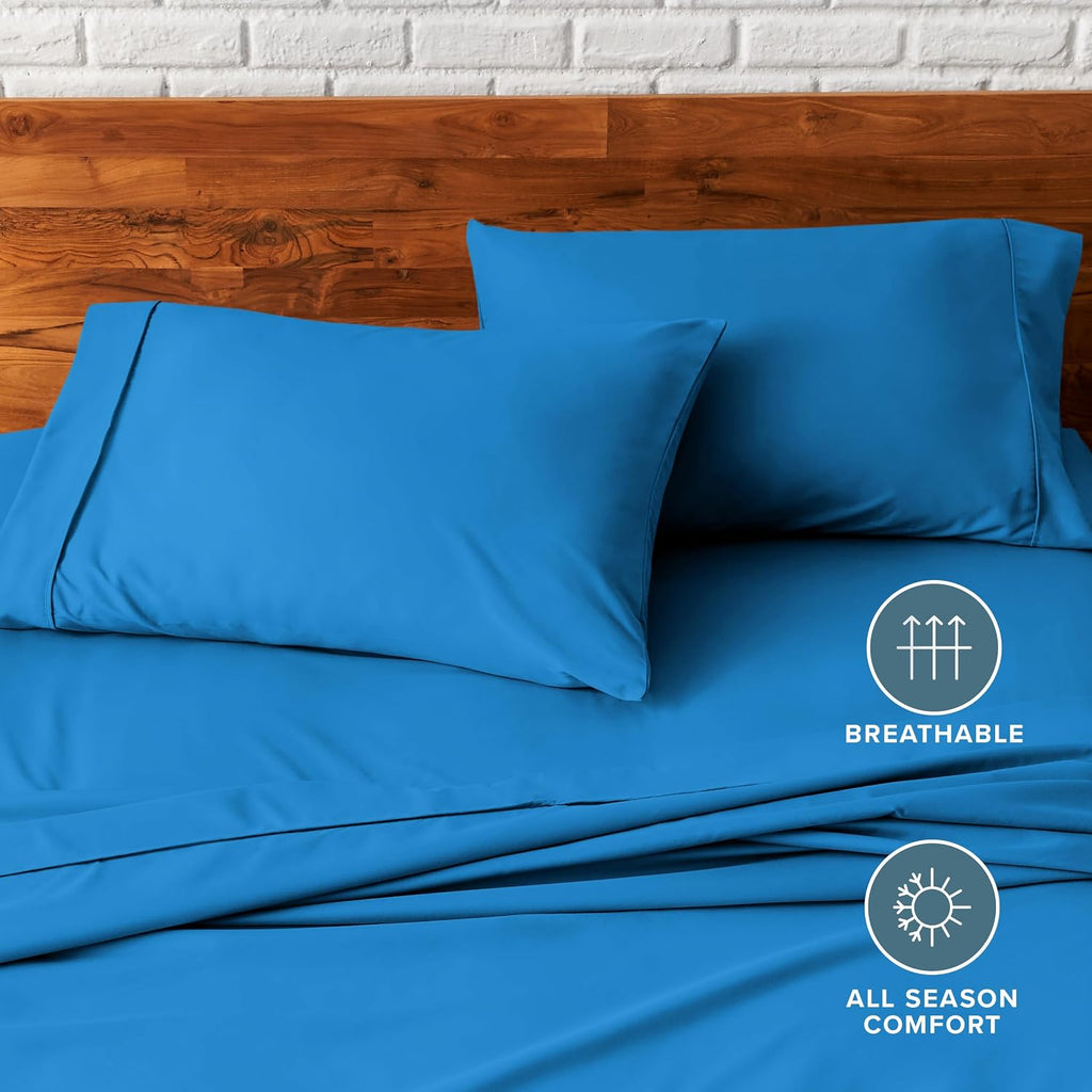 BareHome Bare Home Microfiber Pillow Cases - King Size Set of 2 - Cooling Pillowcases - Double Brushed - Medium Blue Pillowcases 2 Pack - E…