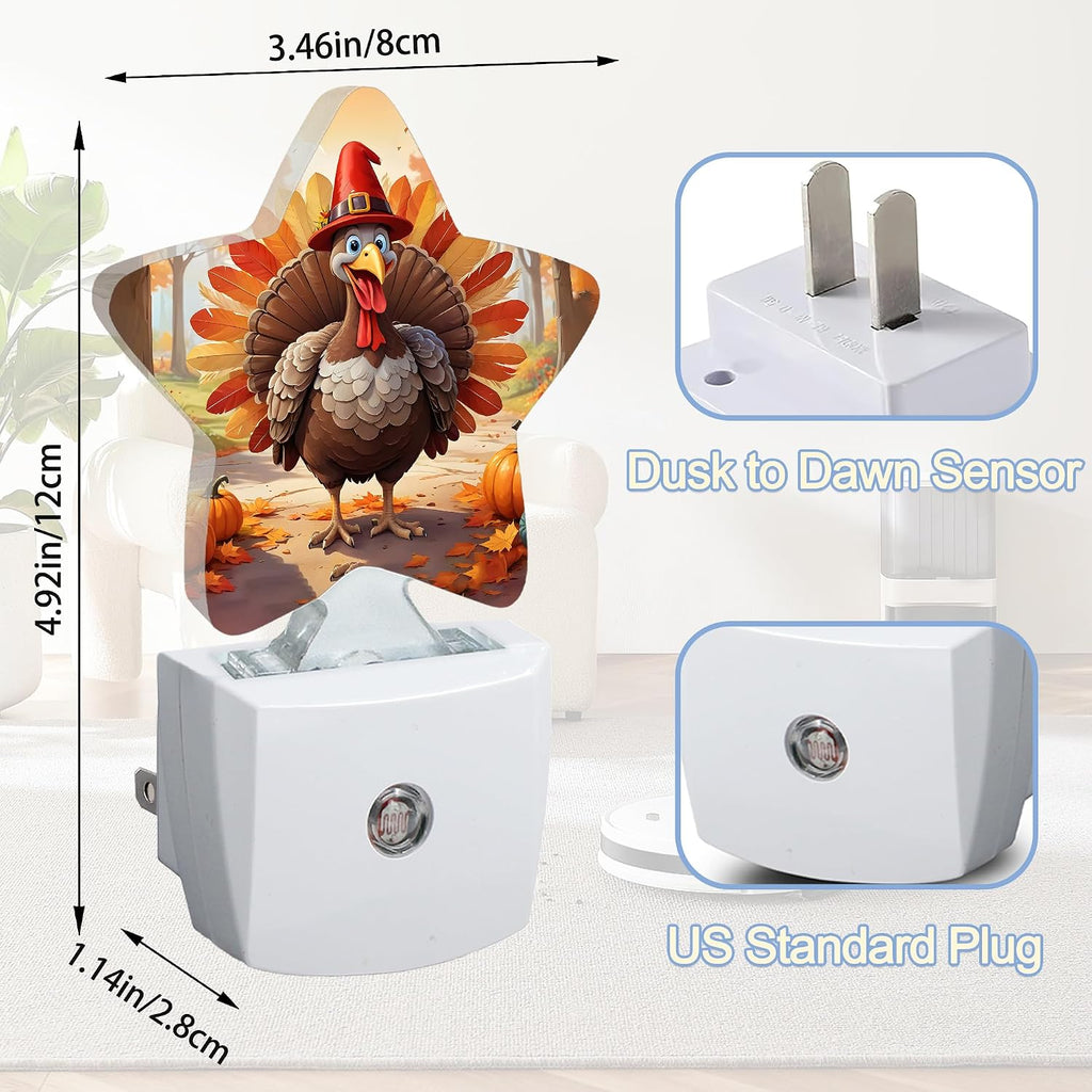 Snowmolle Fall Autumn Turkey Dusk to Dawn Star Night Light, Thanksgiving Day Smart Sensor Nightlight for Bedroom Kitchen Hallway Stairs, Plug…