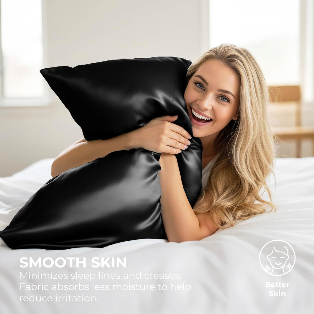 PureBedding Pure Bedding Satin Pillowcase 2 Pack - Queen Size (20"x30", Black) - Silky Pillow Cases for Hair and Skin - Satin Pillow Covers…