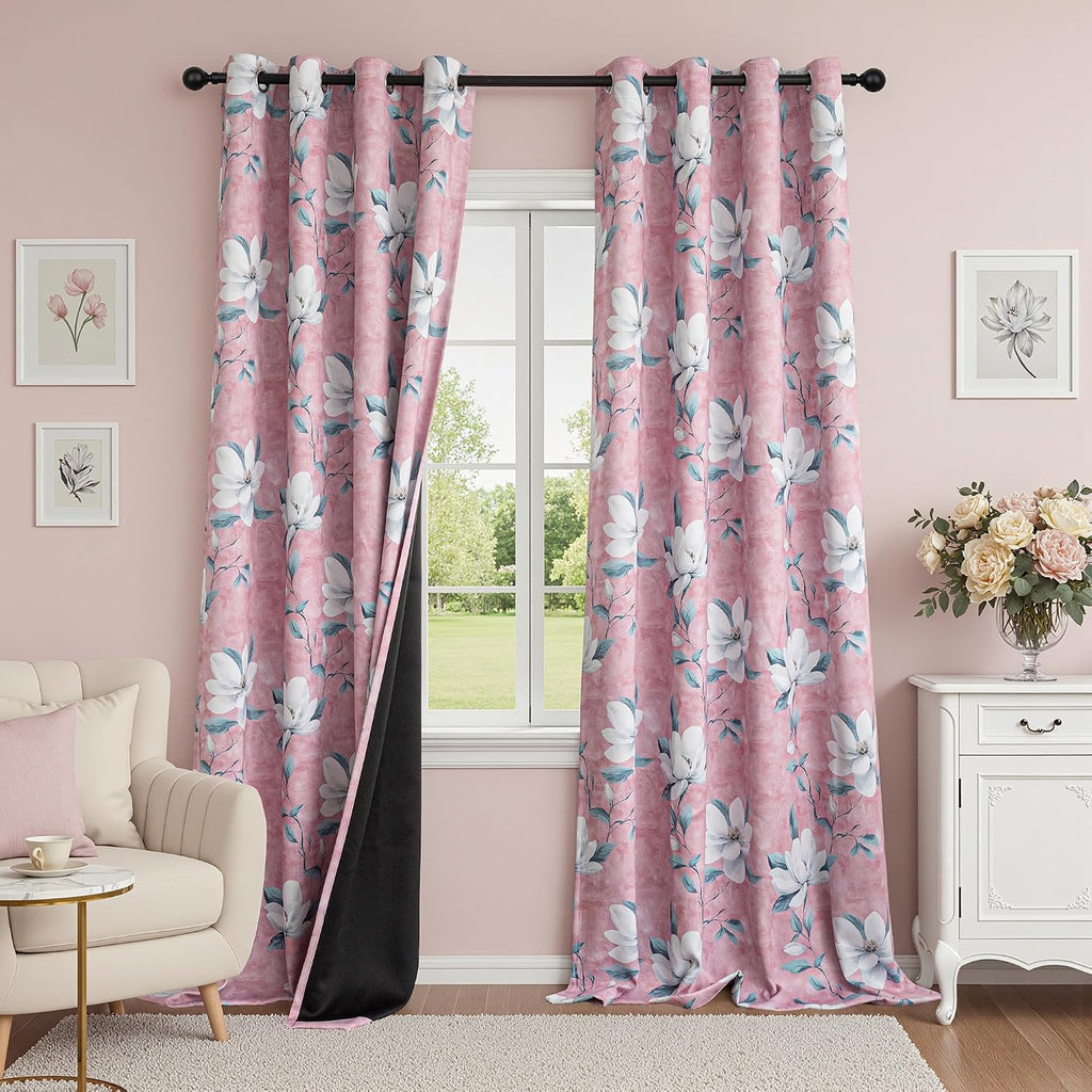 Myskyhome MYSKY HOME Floor to Ceiling Floral Blackout Curtains 96 Inches Long 2 Panels Set for Girls Room - Black Out Thermal Insulated Ene…