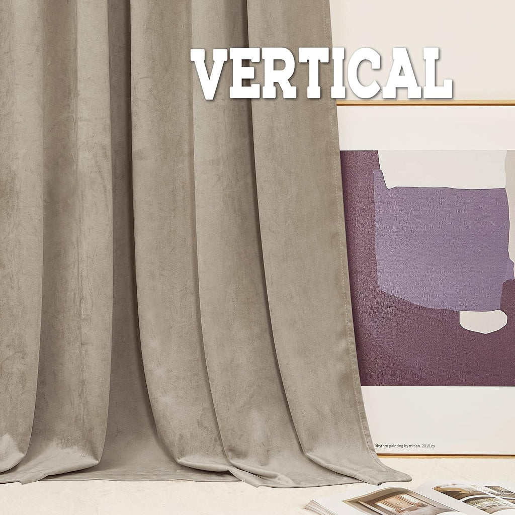 Rybhome RYB HOME Camel Beige Velvet Curtains for Bedroom Living Room, Thermal Insulated Privacy UV Heat Blocking Luxurious Soft Rod Pocket…