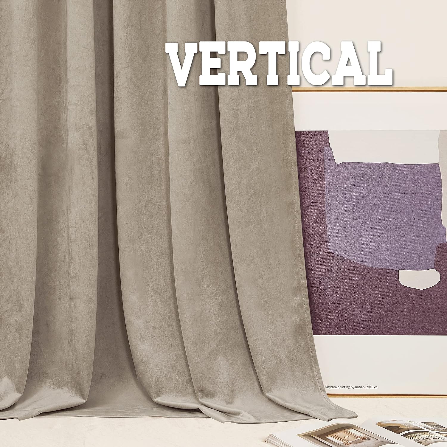 Rybhome RYB HOME Camel Beige Velvet Curtains for Bedroom Living Room, Thermal Insulated Privacy UV Heat Blocking Luxurious Soft Rod Pocket…