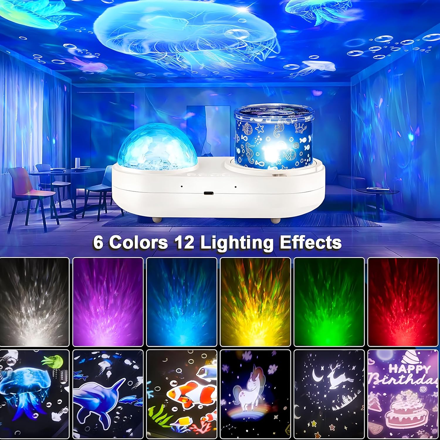 ONXEBornforqualityNeverWasteYourMoney Ocean Kids Night Light Projector,360°Rotating Jellyfish Lamp Projector with 7 Films & Timer Sensory L…