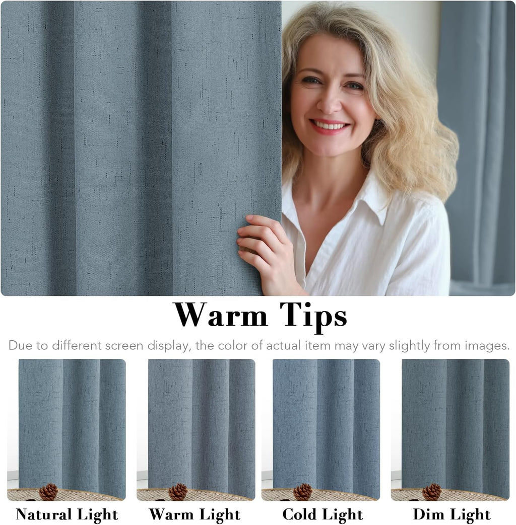 H.VERSAILTEX Linen Blackout Curtains 63 Inches Long 100% Blackout Thermal Insulated Textured Linen Look Curtain Draperies Anti-Rust…